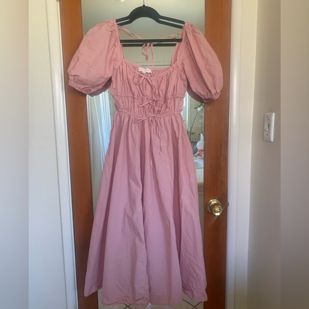 Mable Pink Prairie Maiden Ruched Top Puffed Sleeves Dress